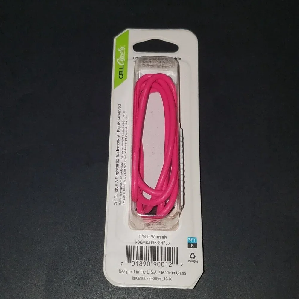 NEW Cell Candy PINK Charge & Sync Cable for Micro USB 3 ft Length